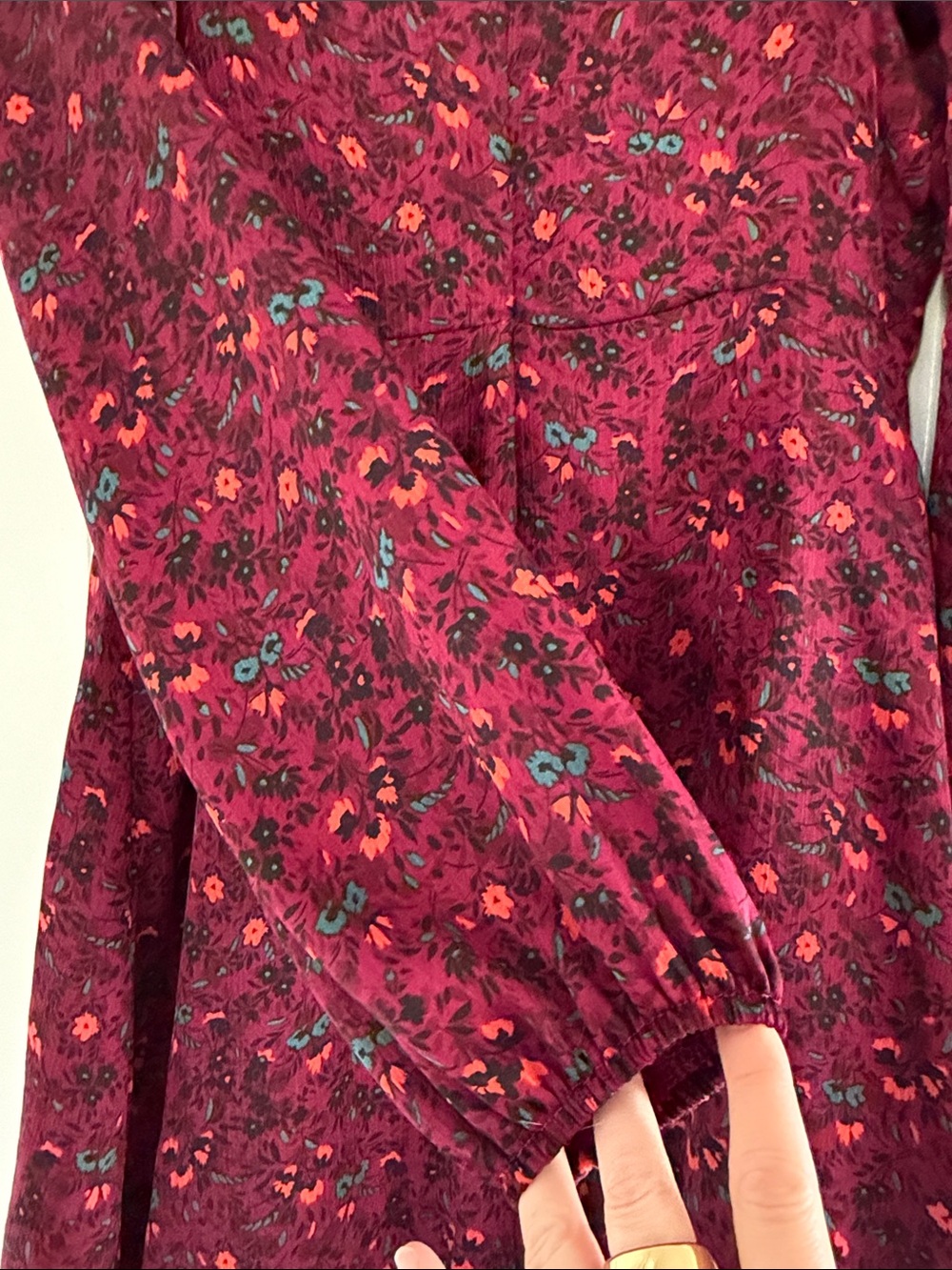 Lush Berry Floral Mini Dress in Magenta with Teal & Orange Accents - Picture 4 of 4